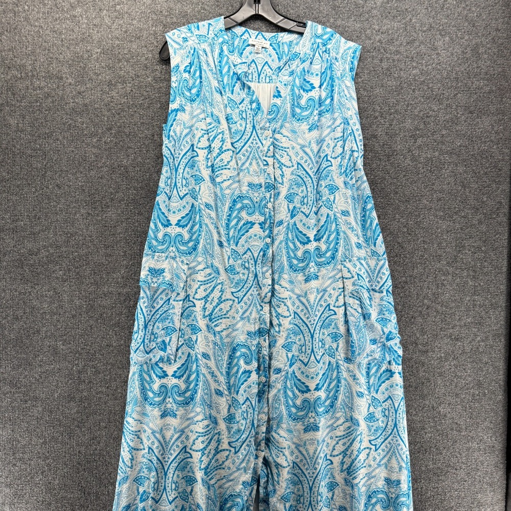 Current Air Dress Womens S Blue Floral Button Up Long Boho Cottagecore Coastal